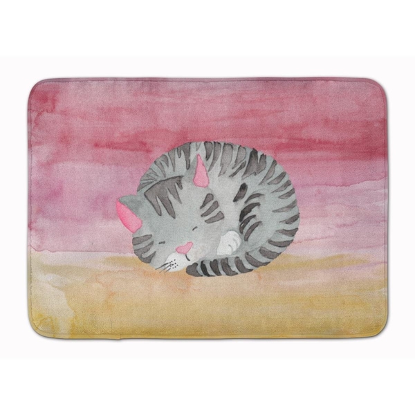 Carolines Treasures Sleeping Grey Cat Watercolor Machine Washable Memory Foam Mat BB7353RUG - main